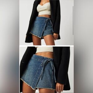 We The Free Blue Denim Mini Skirt